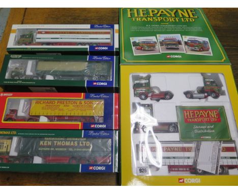 Four Corgi boxed Limited Edition articulated lorries and a Corgi HE Payne Transport set 