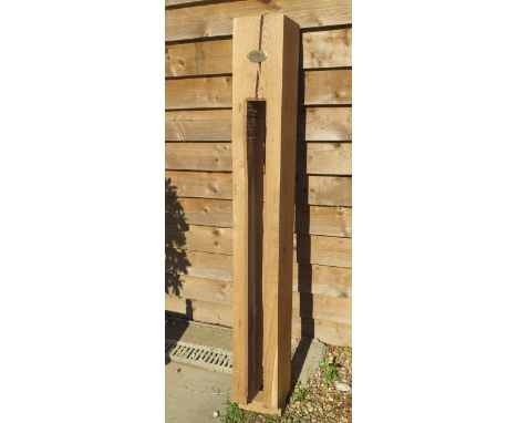 A new green oak bicycle lock post, 157cm tall x 19cm x 19cm with plaque and ring plate, please note there is a crack to top 