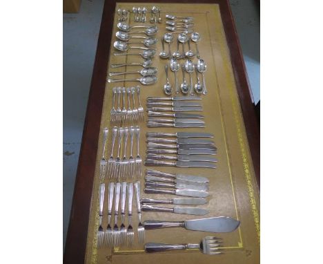 A good silver six piece setting silver cutlery set Sheffield 1934/35/36 O &amp; B Ltd, all engraved with crown above initials