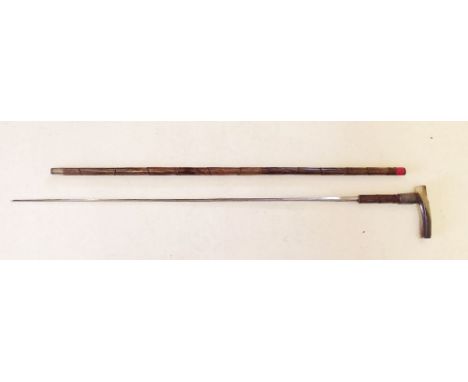 An Edwardian bamboo sword stick with horn handle and silver collar