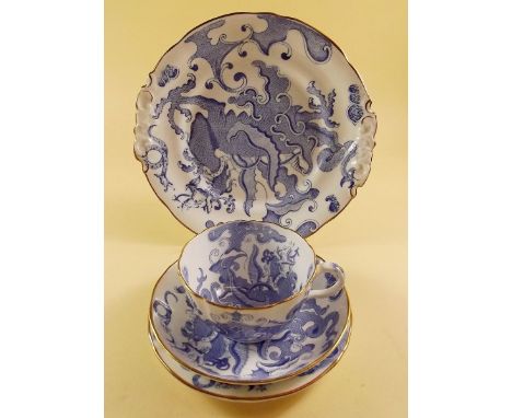 A Royal Worcester 'Blue Dragon' tea service comprising five cups and saucers (one handle a/f), eight tea plates, six larger p