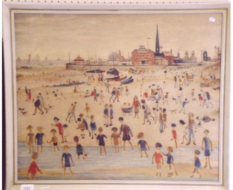 A vintage Lowry print beach scene - 49 x 59cm