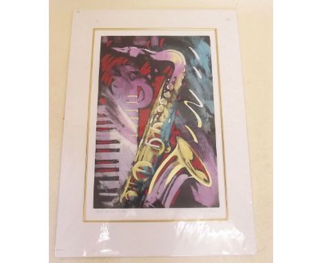 Simon Ball - limited edition print of a saxophone 'Get on Up' 59/90 - unframed 39 x 60cm
