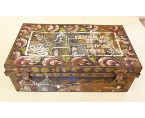 An old painted tin trunk