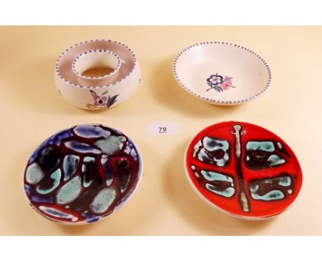 Two Poole Aegean pin dishes and a floral posy ring dish