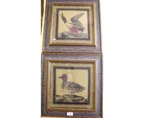 A set of four tapestry pictures of ducks in decorative frames - 29 x 27cm