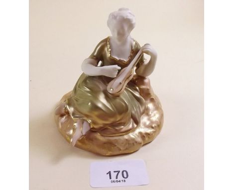 A Royal Worcester Victorian figure woman seated playing a mandolin No 547