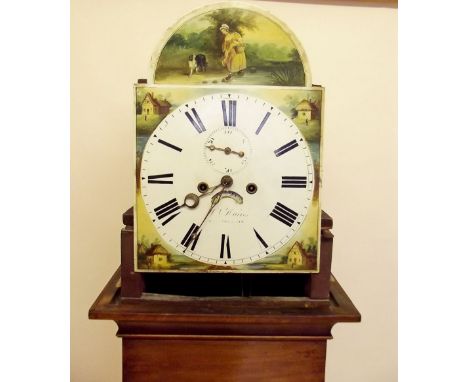 A Victorian Welsh mahogany longcase clock with arch top dial and painted face by H P Harris of Mony Thusloyn, Nr Monmouth