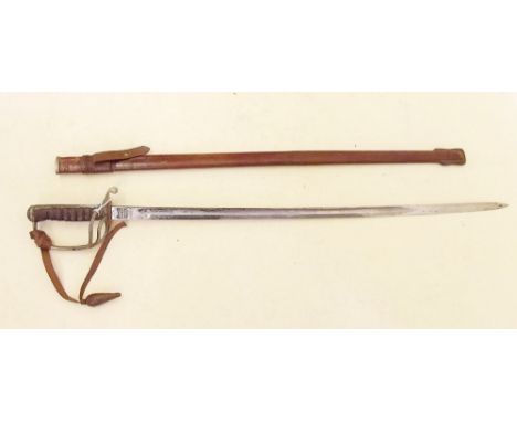 A Wilkinsons Swords GV officers dress sword with etched blade 'Service Corps' - in leather scabbard