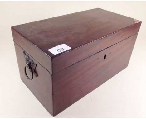 A 19th century tea caddy - lacking interior, with brass two headed eagle handles to sides