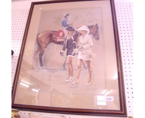 David Dent - limited edition pastel print of race horse at Epsom - 'Moonshine' and two ladies entitled 'Classic Fillies' - 47