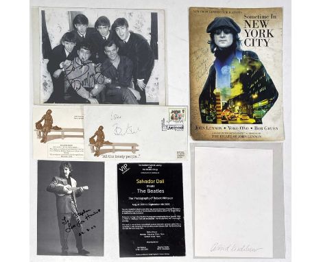Signed items to inc: Robert Whitaker signed exhibition card, Astrid Kirchherr self portrait print signed to reverse by Astrid