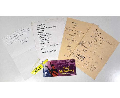Ephemera from Paul McCartney's 1999 performance at the Cavern Club to inc: wristband and ticket, printed set list, handwritte