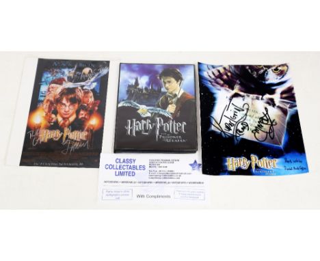 Harry Potter Signed Photos and trading cards `and the Prisoner of Azkaban. Cards housed in a folder. 2 x signed 10 x 8 - one 