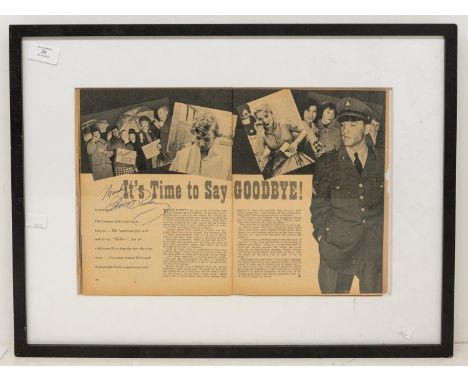 Elvis Presley Signed / Autographed Framed and mounted Screen Spotlight USA magazine. `Thanks Elvis Presley` signed in blue bi