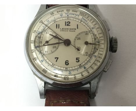 A Vintage Swiss Leonidas manual chronograph watch seen working. Functions also working.