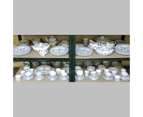 An extensive Royal Doulton bone china York Town pattern blue and white tea and dinner service
