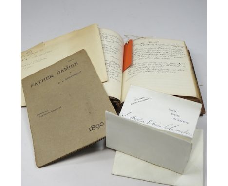 Robert Louis Stevenson, Father Damien, first edition, 1890, together with a book filled with early 20th century newspaper cli