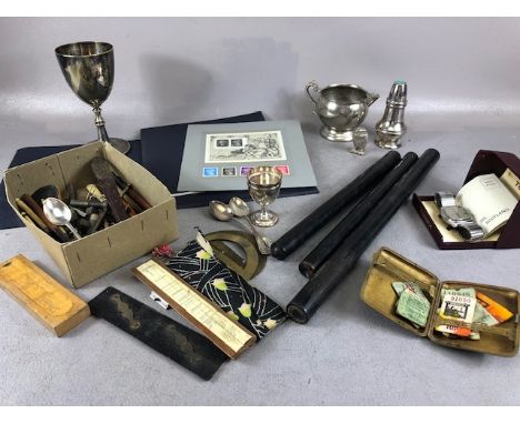 Collectors items a miscellaneous selection of items to include Victorian technical drawing instruments, silver plated items ,