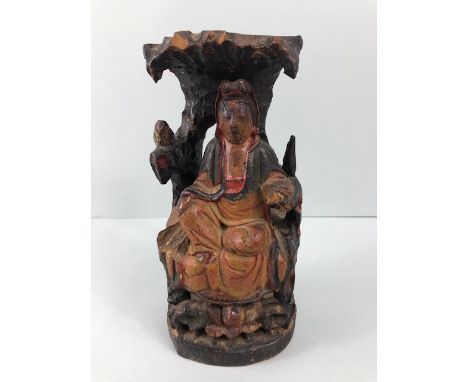 Oriental art interest, 19th Century  carved and painted wooden statue of the Chinese deity Quan Yin, approximately 21cm high