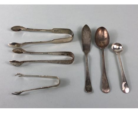 Silver flatware all hallmarked to include Sugar nips, spoons etc (6 items) approx 92g