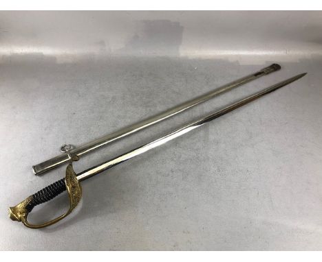 Military interest, French 1845 pattern Infantry officers sword, straight single fullered blade stamped, G BARRE, FAB, PARIS, 