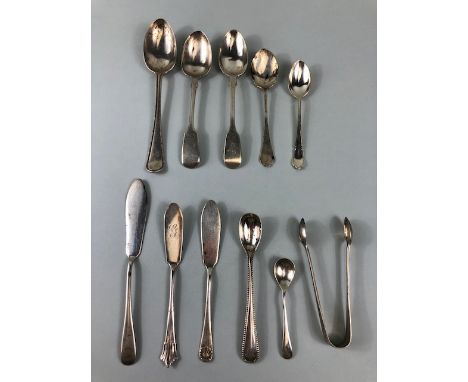 Collection of various silver flatware to include spoons knives sugar nips (11 pieces)approx 212 g