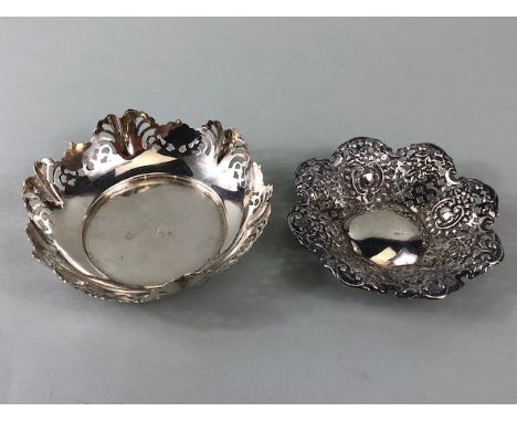 Two Pierced Hallmarked silver bon bon dishes the plainer dish by Emily Viners and hallmarked for Sheffield total weight appro
