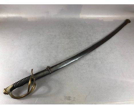 Military interest, Antique French 1822 pattern officers sword for Light Cavalry, 3 Bar brass hilt with chased decoration , sl