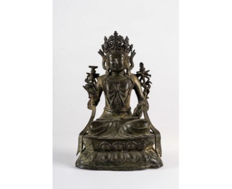 Himalayan Art. A bronze figure of Manjusri (Wenshu) China, Ming dynasty . Cm 16,00 x 24,50. 