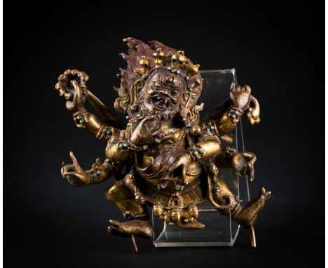Chinese Art. A gilt bronze figure of Mahakala Nepal, early 20th century. Cm 17,50. 