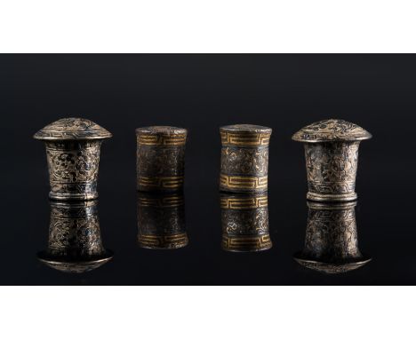 Himalayan Art. Four silver thangkas stick endings  Tibet, 18th-19th century . Cm 4,00 x 3,40. 