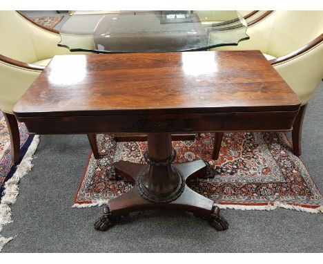 A William IV rosewood card table, width 91 cm