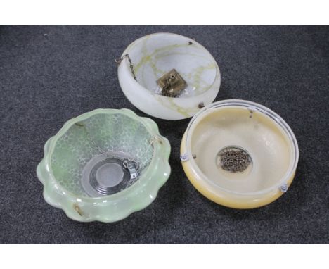 Three glass Art Deco light shades 