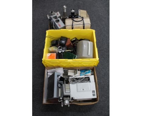 Three boxes of vintage cameras, projectors etc 