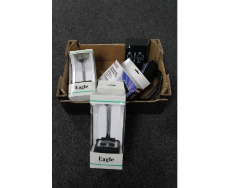 A box of professional audio equipment, Eagle Dynamic microphones, Microphone pre amplifier, Input unit etc 