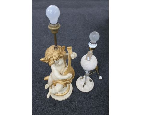 A contemporary cherub figural table lamp and one other 