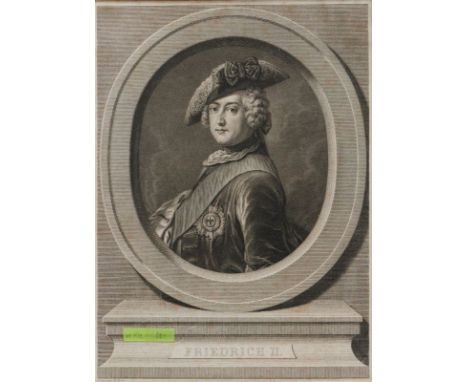 Johann Georg Wille(1715 - 1808) - "Portrait des Regenten Friedrich II. von Preußen" - Kupferstich/Papier. 35 x 27 cm, 34,5 x 