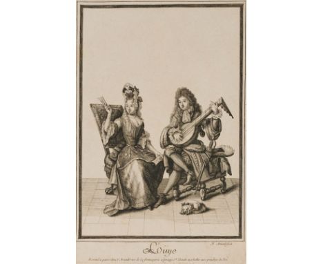 Nicolas Arnoult1650 - 1722 - "L'ouye" - Kupferstich/Papier. 29,3 x 19,2 cm, 35 x 22,6 cm (Blattmaß). Sign. r. u. im Druck: N.