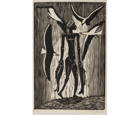 Gerhard Marcks1889 Berlin - 1981 Köln - "Schwarzer Fischer" - Holzschnitt/Papier. 6/50. 32,6 x 21,5 cm, 49,4 x 36,8 cm. Sign.