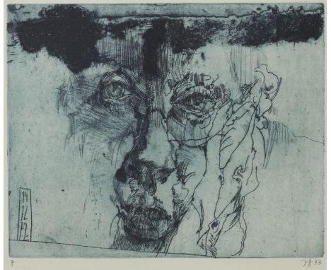 Horst JanssenHamburg 1929 - 1995 - Selbstportrait - Farbradierung/Papier. Probedruck. 23,6 x 29,5 cm, 26 x 31,7 cm (Passepart
