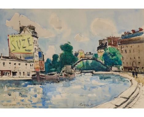 Louis Charles Choquet1846 - 1937 - "Paris, Le Canal St. Martin" - Aquarell und Tusche/Papier. 39,5 x 58,7 cm. Sign. r. u.: Ch