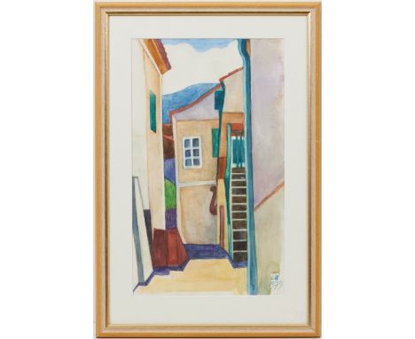 Ernst WolfhagenHannover 1907 - 1992 - Südliche Häuser - Aquarelle/Papier. 43 x 25,7 cm (Passepartoutausschnitt). Monogr. u. d