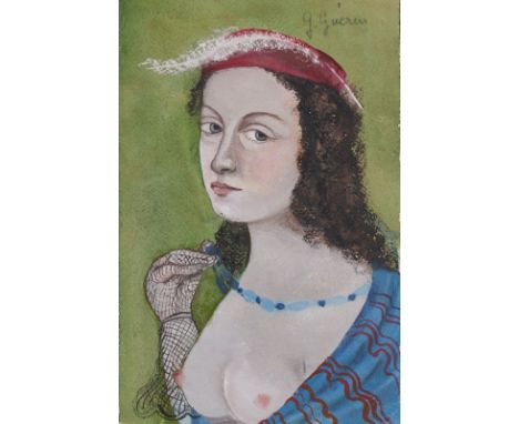 Germaine Guérin1907 Paris - 1990 Tirol - Dame mit schwarzem Handschuh - Aquarelle/Papier. 23,3 x 15 cm. Sign. r. o. G. Guerin