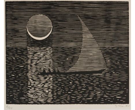 Gerhard Marcks1889 Berlin - 1981 Köln - "Nächtliche Fahrt" - Holzschnitt/Japan. 6/50. 25,8 x 30,7 cm, 37 x 46,7 cm. Sign. r. 