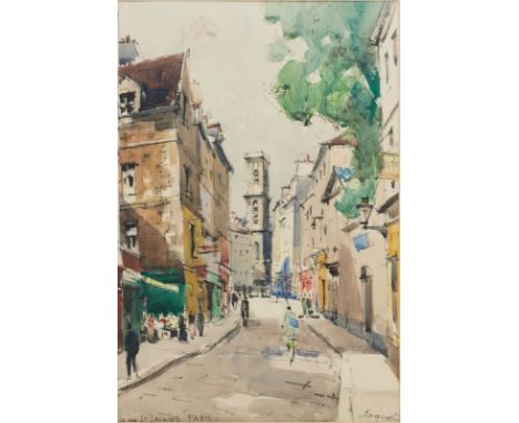 Jules Charles Choquet1846 - 1934 - "La rue S. Jacques. Paris" - Tinte, Feder, Aquarelle, /Papier. 46,8 x 31,3 cm. (Passeparto