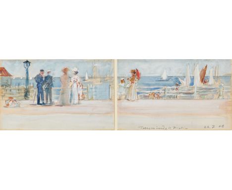 Harald Friedrich1858 Dresden - 1933 Florenz - "Travemünde" - Zwei Aquarelle/Papier (Diptychon). Je 11,4 x 18,4 cm. Auf dem re