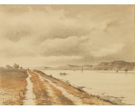 Anton Melbye1818 Kopenhagen - 1875 Paris - "In der Nähe von Toulon" - Aquarell/Papier. 20,7 x 27,5 cm. Sign. und dat. l. u.: 