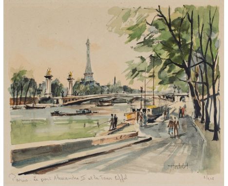 Franz HerbelotFranzösischer Künstler des 20. Jahrhunderts - "Paris. Le pont Alescandre III et la Tour Eiffel" - Farblithograf