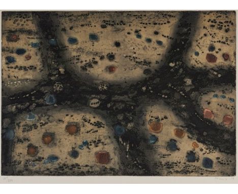 Zoran Antonio Music1909 Bukovica - 2005 Venedig - "Paysage" - Farbige Aquatintaradierung/Papier. 35/250. 37,8 x 53,5 cm, 50,5